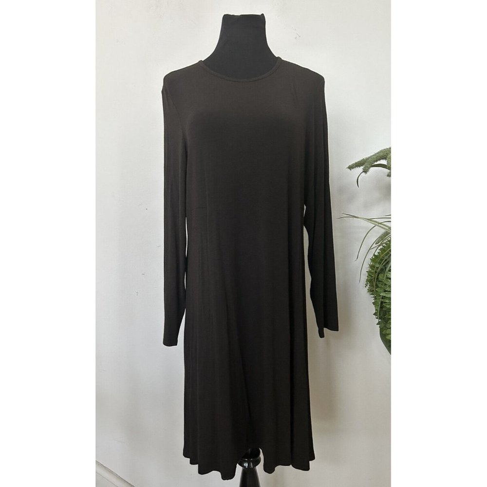 Eileen Fisher Women’s Black Long Sleeve Slouchy‎ Minimalist Midi Dress Sz XL